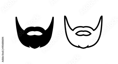 Minimalist Beard and Mustache Icon in Solid and Outline Versions for Masculine Style Concepts