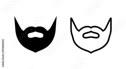 Modern Beard and Mustache Icon Design in Solid and Outline Styles for Men's Grooming Apps