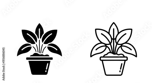Classic Potted Houseplant Icon in Solid and Outline Styles for Home, Nature, and Decor Themes