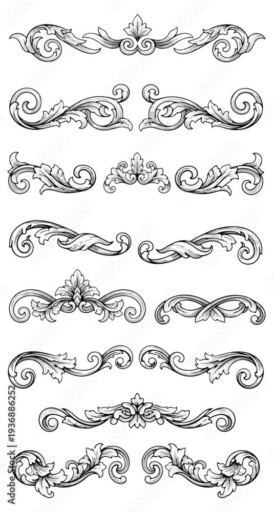 Fototapeta premium Ornamental floral design elements collection for decorative use