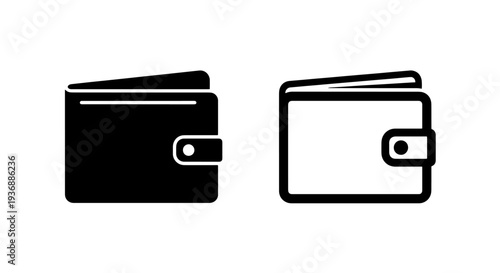 Modern Bi-Fold Wallet Icon for Financial Transactions and E-commerce Design in Solid and Outline Style.