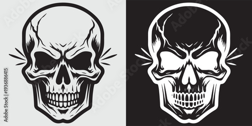 Angry skull face screaming with cracked lines vector illustration flat design