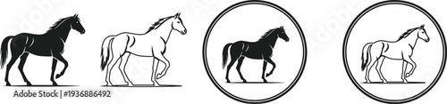 Sequence of horse silhouettes in various artistic styles and frames