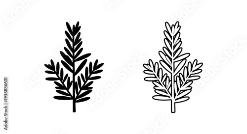 Bushy Rosemary Herb Sprig Minimalist Black and White Aromatic Ingredient Icon