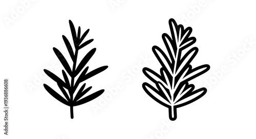 Simple Rosemary Sprig Icon Vector for Culinary and Garden Designs