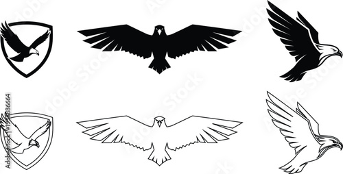 Collection of eagle logos and silhouettes in various styles and formats