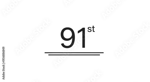 91st Ordinal Number Black Text on White Background.