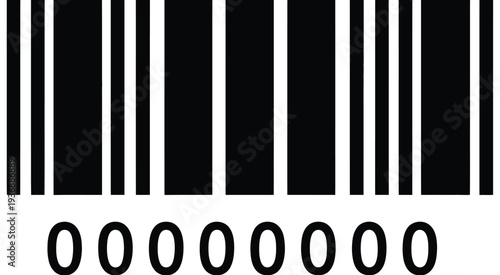 Black barcode icon featuring numeric code and clean minimalist flat design, modern retail scanning symbol