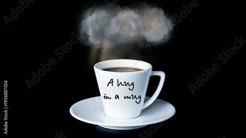 Wallpaper Mural A hug in a mug Coffee Cup With Steam Cloud Sun Rays And Inspirational Greeting Torontodigital.ca