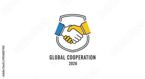Global Cooperation Logo with Handshake Symbol.