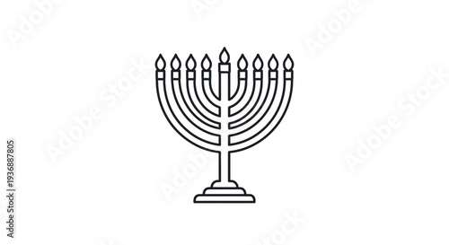 Simple black and white illustration of a traditional Jewish menorah with nine branches.
