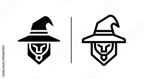 Bearded Wizard Face Mascot with Pointed Hat Fantasy Character Portrait Icon