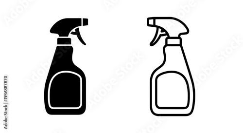 Chemical Spray Bottle Outline and Solid Icons for Laundry and Cleaning Maintenance