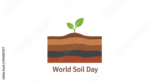 World Soil Day illustration with layered soil and sprouting plant.