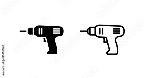 Electric Power Drill Icons for Construction and Home Improvement