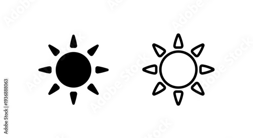 Solar Sun Symbol Icons in Solid and Linear Style for Graphics