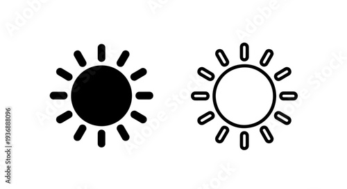 Brightness Control Sun Icons for Interface and Weather Apps