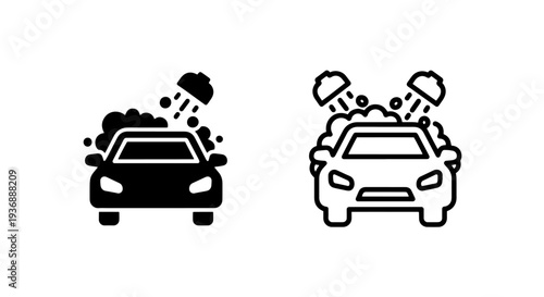 Automatic Car Wash Service Icon with Shower Heads and Soap Suds