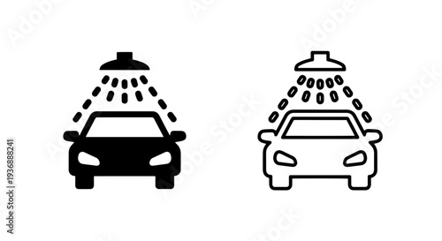 Car Rinse Station Icon with Shower Spray for Vehicle Maintenance