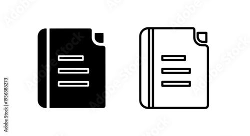 Set of note and document icons with folded corner for digital storage and paperwork