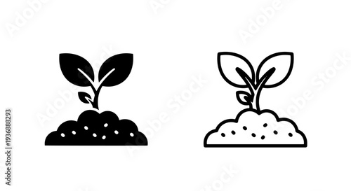Sprouting seedling plant icons in soil for eco friendly and gardening designs