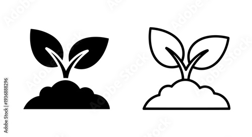Young plant sprout icons for nature growth and environmental sustainability concepts