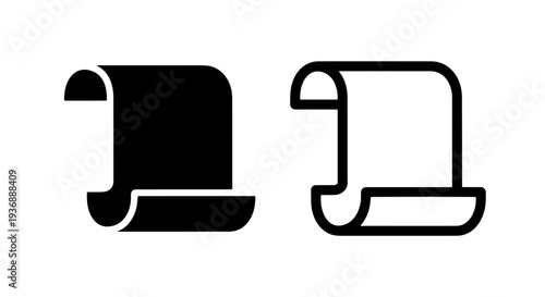 Vintage parchment scroll icons in solid and outline style for ancient document and history concepts