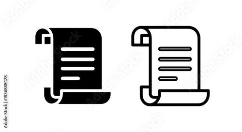 Written document scroll icons with text lines for law certificates and historical messages