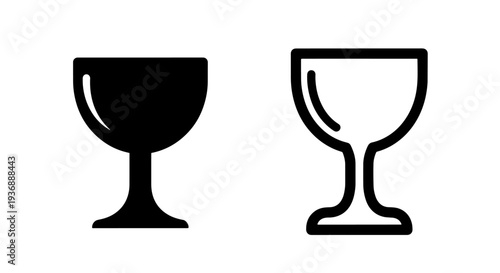 Chalice goblet icon set in solid and outline styles for wine ceremony and religious concepts