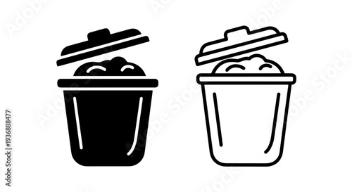 Waste bin icon with open lid for garbage recycling and environmental cleanup concepts