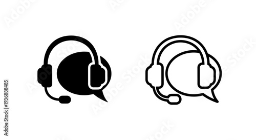 Customer support headset and speech bubble icons for call center service and help desk design