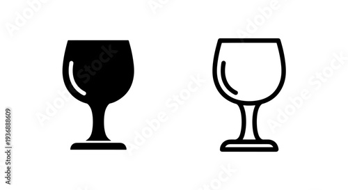 Elegant Wine Glass Icons in Solid and Outline Style Vector Tableware Symbols