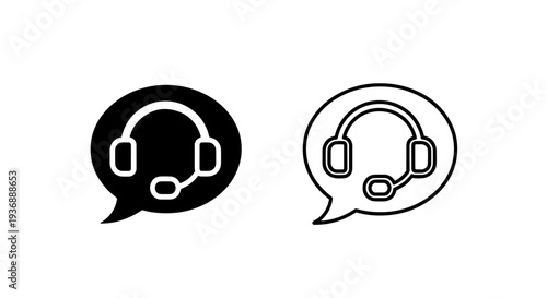 Round speech bubble icons with headset symbol for customer service and live chat support