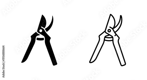 Minimalist gardening shears icons for agricultural and plant care equipment symbols