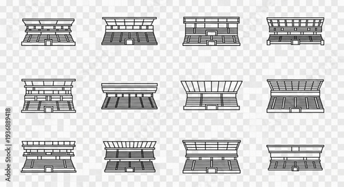 Collection of Minimalist Stadium Bleachers and Spectator Stand Line Art Icons