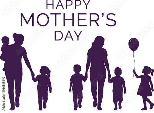 Happy mother s day illustration featuring a silhouette family with children
