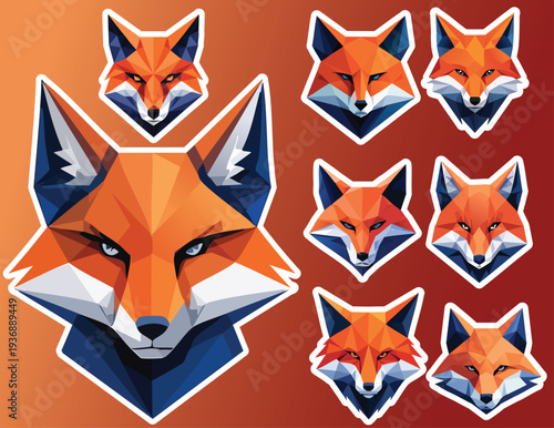 Stylized Fox Faces in Various Orientations.