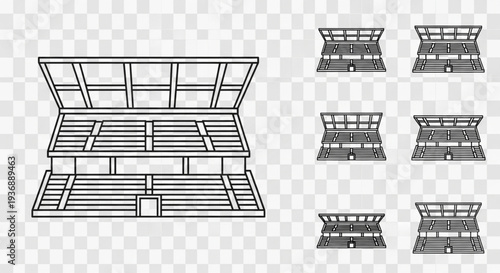 Minimalist Stadium Bleachers and Spectator Stand Line Art Icon Set