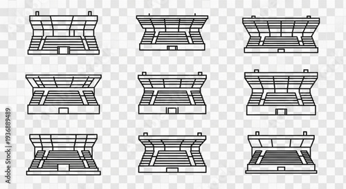 Collection of Minimalist Stadium Bleachers and Spectator Stand Line Art Icons