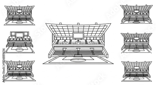 Minimalist Stadium Arena and Sports Field Line Art Icon Set