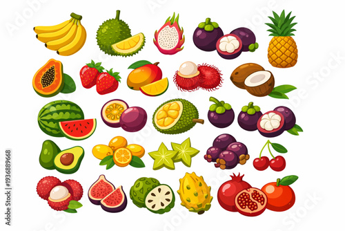 Exotic and Common Fruits Collection – Flat Cartoon Vector Set