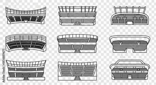 Collection of Minimalist Stadium Bleachers and Spectator Stand Line Art Icons