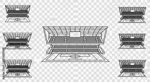 Minimalist Stadium Arena and Sports Field Line Art Icon Set