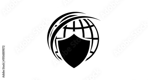 Global security shield logo representing protection and worldwide safety.