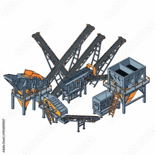 Industrial Mining and Crushing Plant Equipment Illustration.
