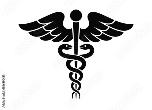 Caduceus medical symbol classic healthcare emblem with winged staff and intertwined snakes, professional medicine