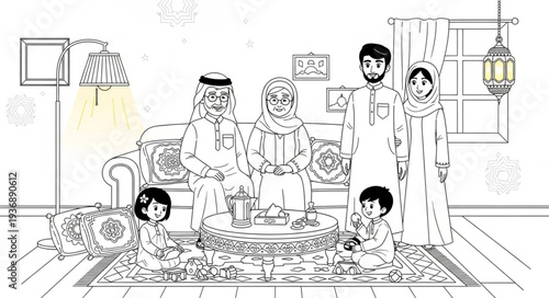 Family gathering in traditional attire, celebrating togetherness and cultural heritage.