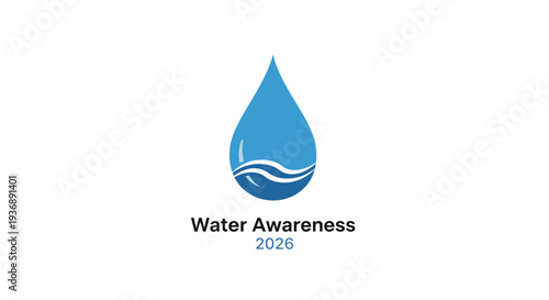 Water Awareness 2026 logo design for environmental conservation campaigns.