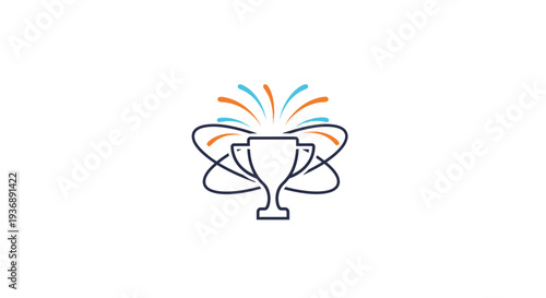 Simple line art trophy icon with colorful rays.