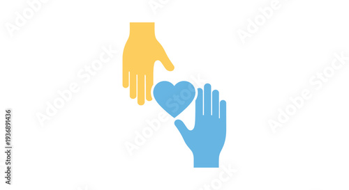 Illustration of two hands reaching towards a heart symbolizing care and support.
